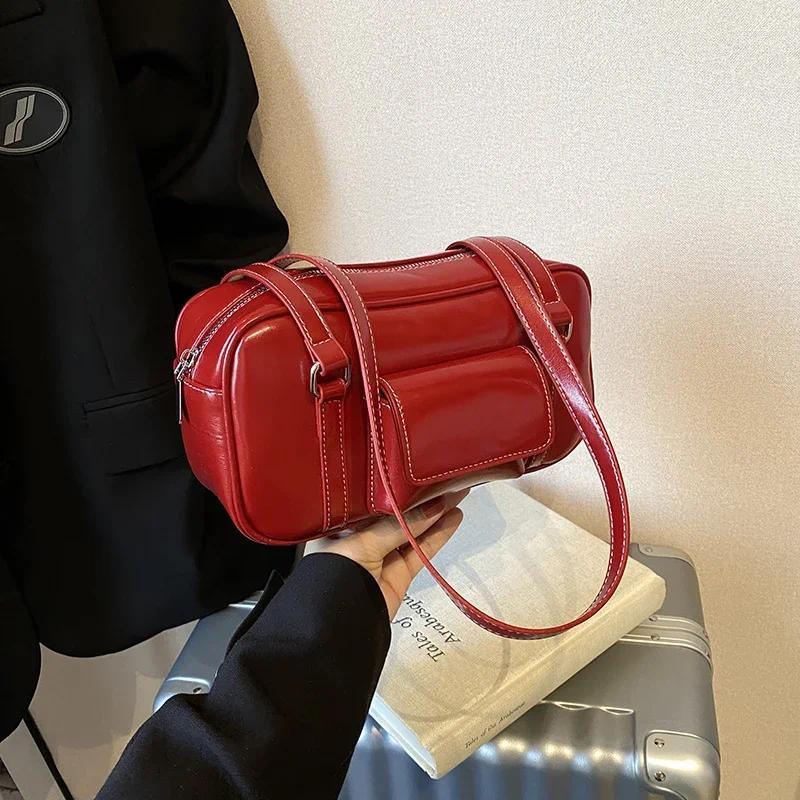 Totes Zipper Sewing Thread PU Shoulder Bags 2025 High Quality Solid Color Large Capacity Versatile Casual Simple Trendy Handbags zhanyishengli