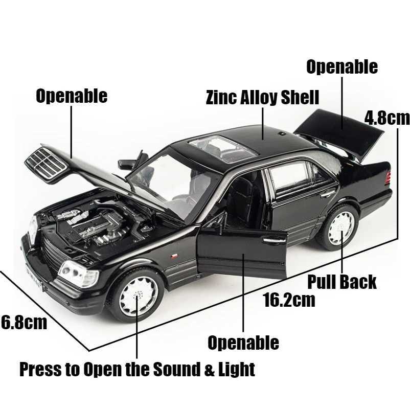 1/32 Mercedes Benz W140 Classic Toy Car Model Die Cast Alloy Miniature Sound and Light Pull Back 1 32 Childrens Series Gift X241209
