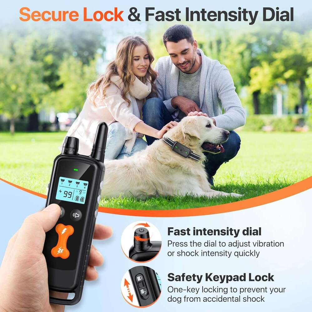 Collar, Dog Remote Control, Electric 4 Training Modes, IP68 Waterproof Rechargeable e Collar for Large Medium Dogs with Beep Shock and Security Lock