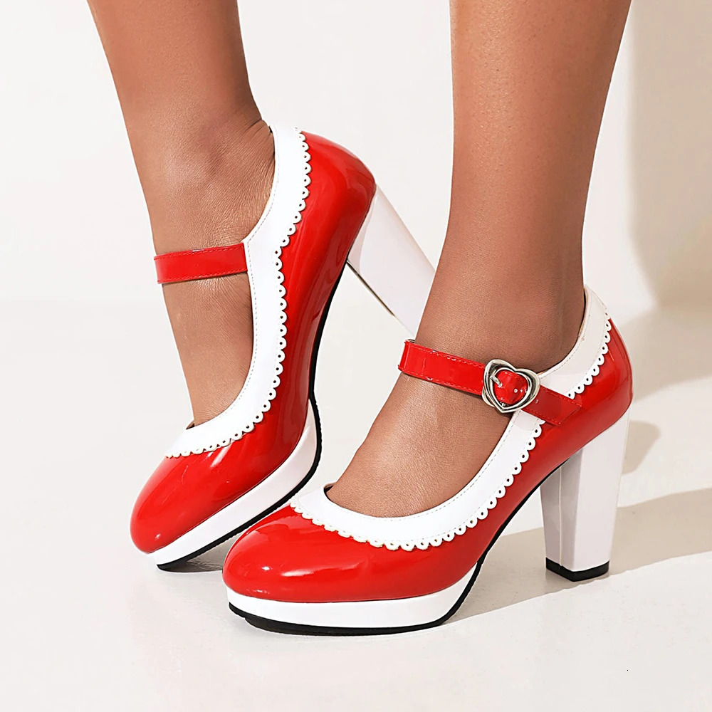 Womens shoes on Heels Women Mixed colors Platform Pumps Shallow Mouth Round Toe Shoes for Woman Mary Jane high heels Footwear 241209