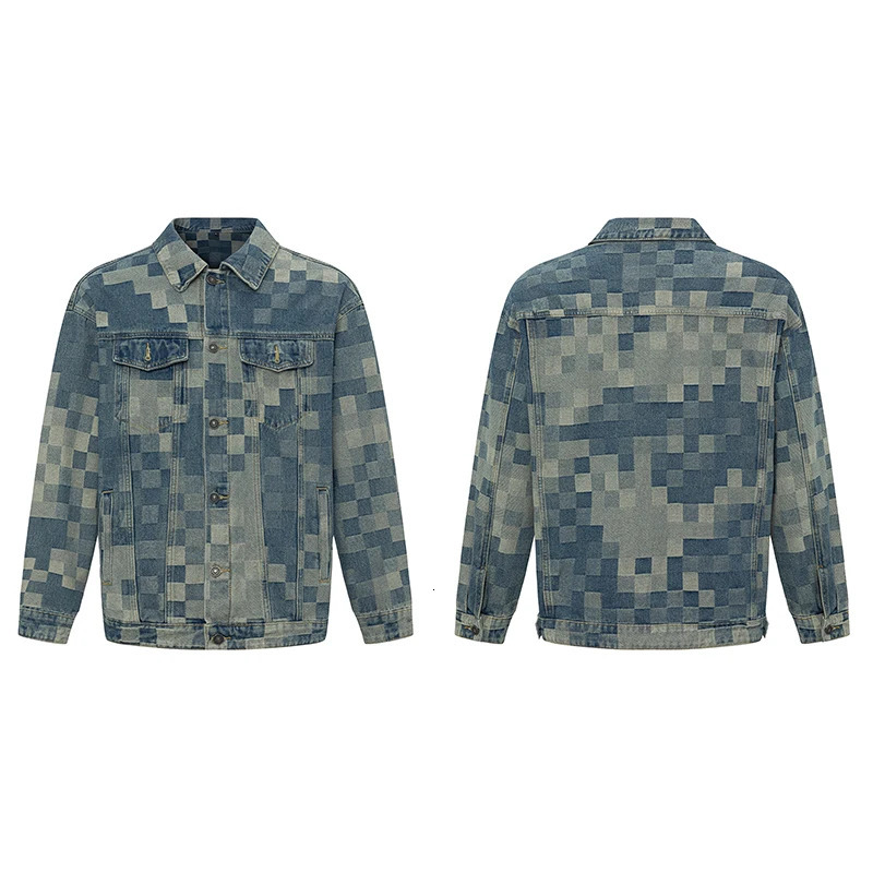 Y2K streetwear couples with models fall loose blue washed denim jacket mens personalized tops s 241206