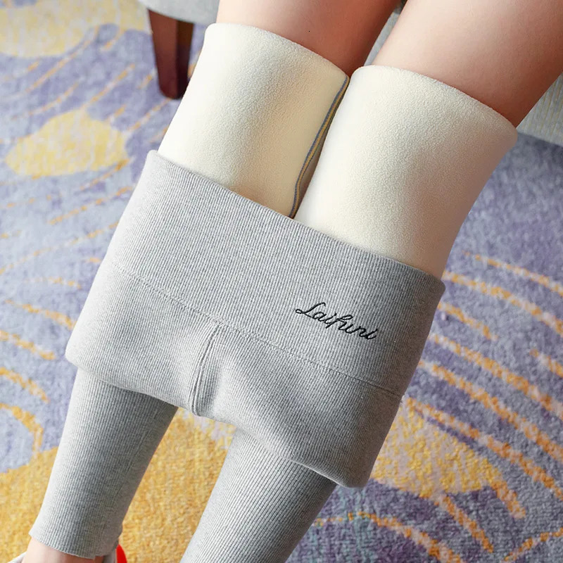 Womens winter warm leg thick high waist ribbed leg wool lining tight and sexy casual high-quality pants 241206
