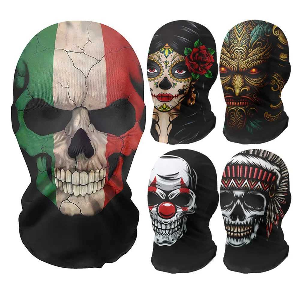 3pcs3D Printed Funny Headgear Elastic Mesh Full Face Mask for Men Women Halloween Skull Headwear Hip Hop Fashion Balaclava Hood HatXJ241209