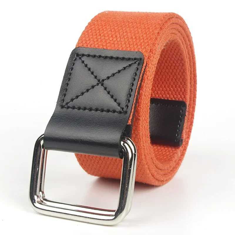 UNISEX white red black orange gray green casual canvas strap webbing double loop buckle jeans X241209
