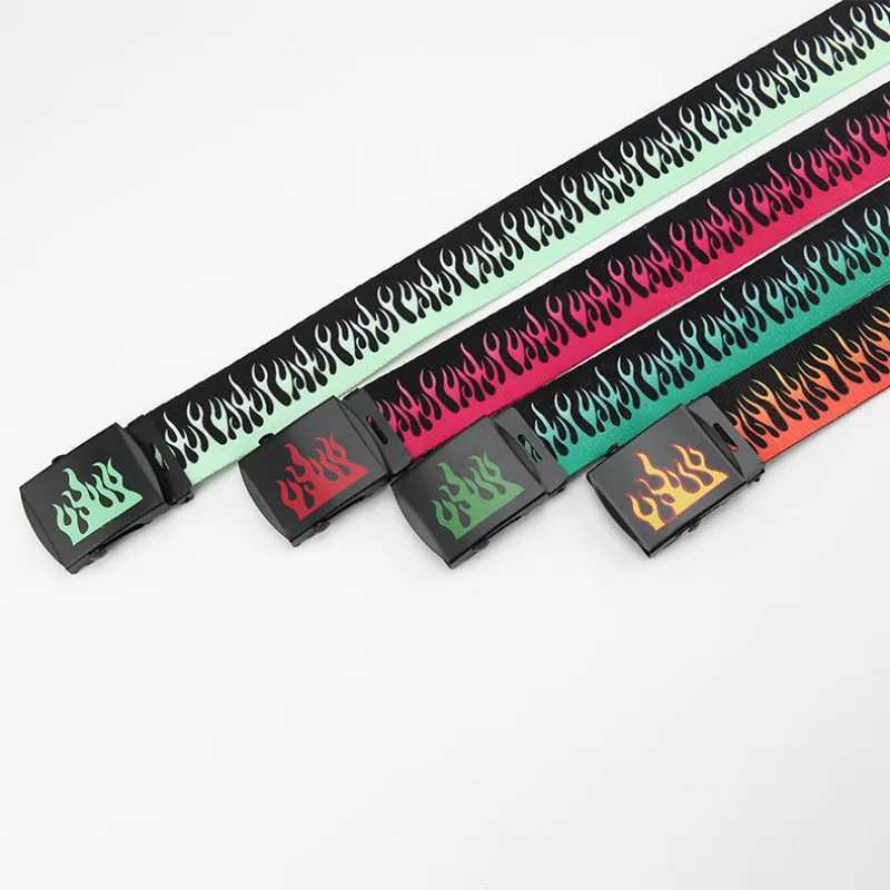 Korean Fashion Mens Flame Belt Hip Hop Style Belt 130cm Colorful Ribbon Casual Mens Clothing Accessories X241209
