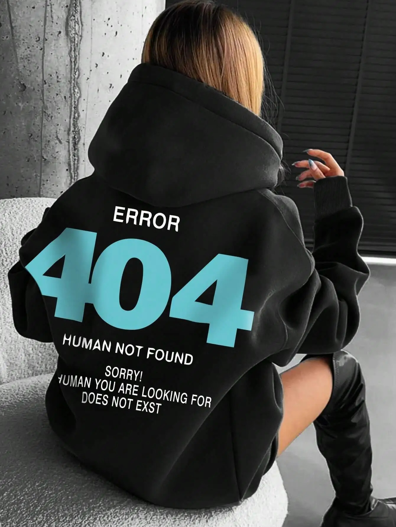 Womens sports shirt error 404 human not found. Sorry for printing hoodie wool long sleeved oversized clothing hip-hop street zipper 241202