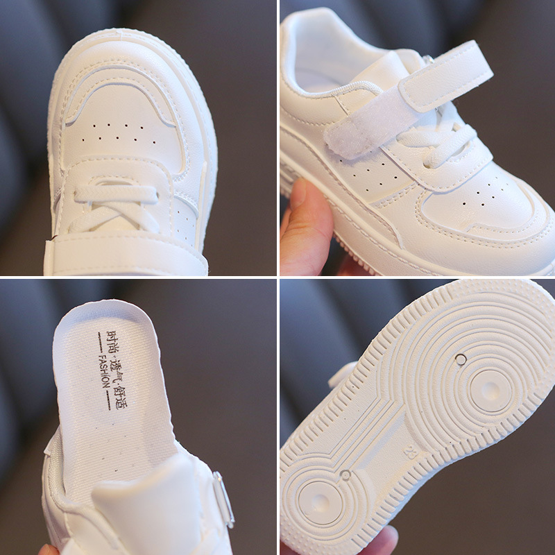 Infant Kid's Leather Black White Shoes Tennis Sneakers Cutefeet Kids Soft Sole Anti Slip Sneaker Toddler Running Sport Shoes Size 21 - 38