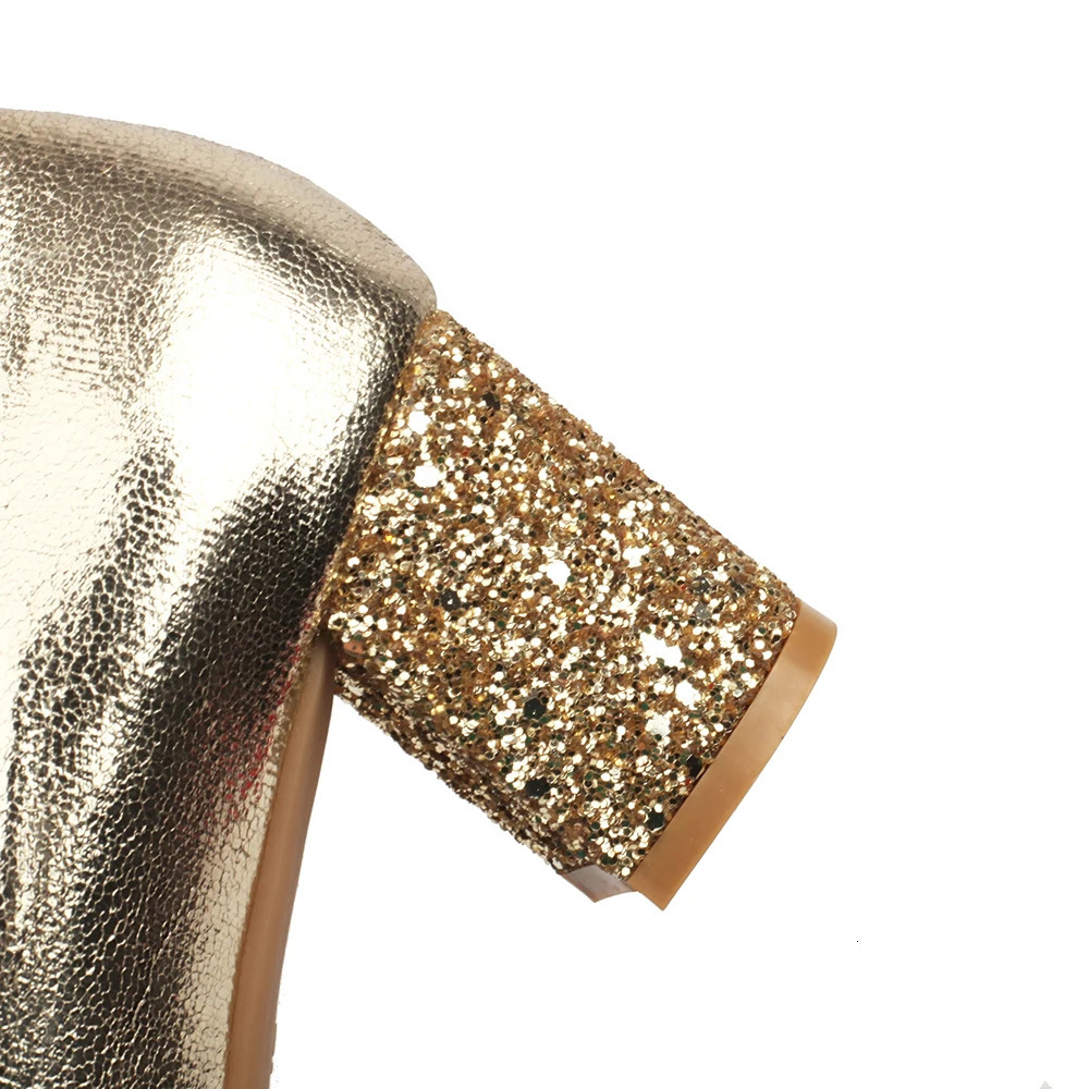 Women High Heels Shiny Pumps Wedding Party Sexy Platform Slip On Shoes Round Toe Thick Heels Lolita Silver Gold Shoes for Spring 241209