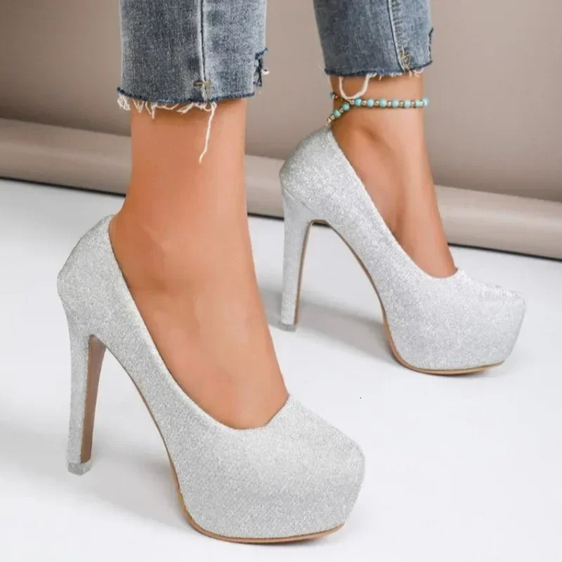 Round Toe Solid Color Pumps Super High Heel Thin Heels High Quality Womens Shoes Slip-on Spring/Autumn Platform Pumps 241209