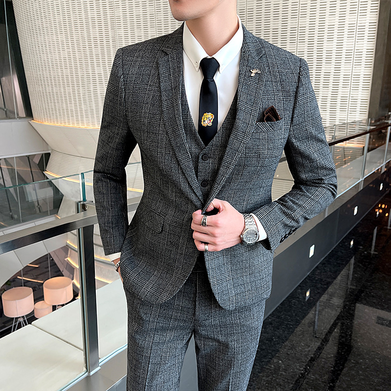 F175 Plaid suit men's suit casual trend slim Korean style men's wedding small suit jacket dress groom wedding