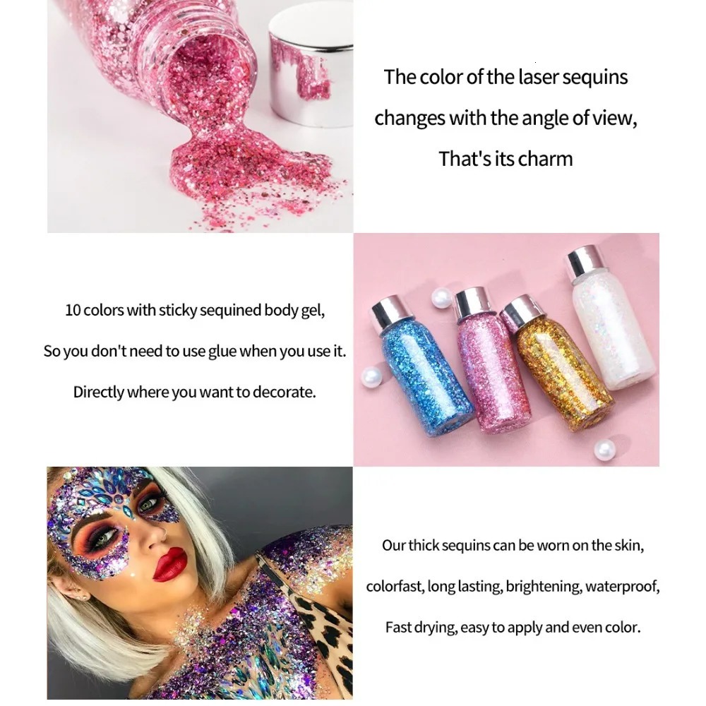 Multifunctional Eye Glitter Hair Body Face Glitter Gel Art Flash Loose Sequins Cream Festival Glitter Decor Eyeshadow Makeup 241209