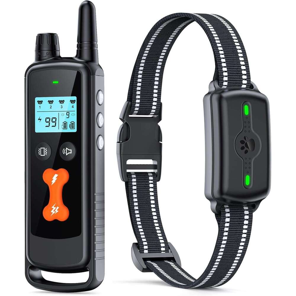 Collar, Dog Remote Control, Electric 4 Training Modes, IP68 Waterproof Rechargeable e Collar for Large Medium Dogs with Beep Shock and Security Lock