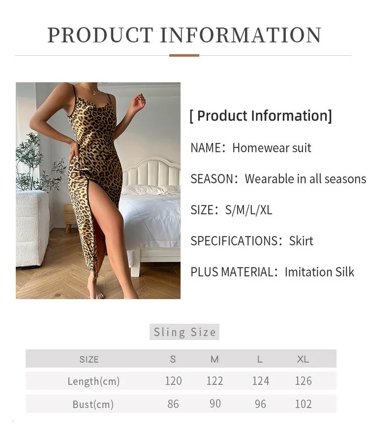 Sexy Leopard Backless Nightgown Summer Women Sleepwear Long Spaghetti Strap Nightdress High Split Home Dressing Gown Nightwear 241209