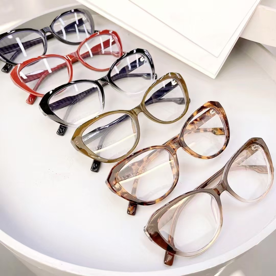 Fashion women's cat eye design frame full rim glasses personalised plastic personalised glasses leg design glasses for travelling for photos