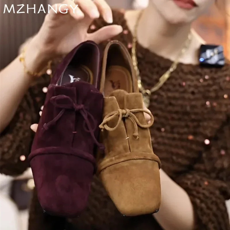 Suede Square Toe Mid Heels Shoes Women Desigenr Chunky Loafers Shoes Trend Fashion Elegant Pumps Dress Mujer De Zapatillas 241209