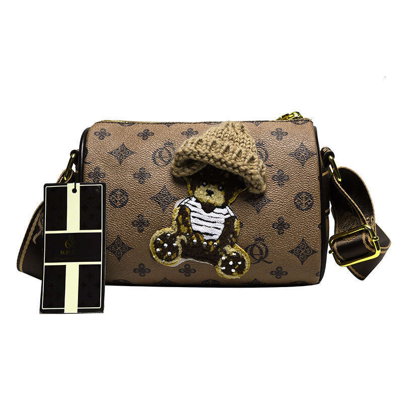 Embroidered teddy bear pillow women's light luxury Boston bag, trendy printed single shoulder crossbody bag