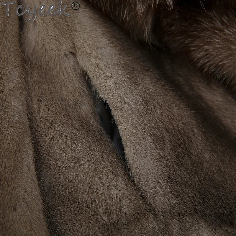 Tcyeek natural mink coat womens fur leather jacket full mink winter womens short real fur coat warm fox fur collar 241202