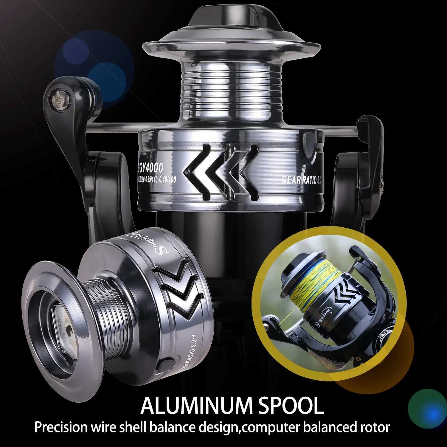 Sougayilang Spinning Fishing Reel 5.2 1 Gear Ratio Aluminum Spool with EVA Hand Max Drag 8kg for Carp Fishing Bass FishingXJ241209