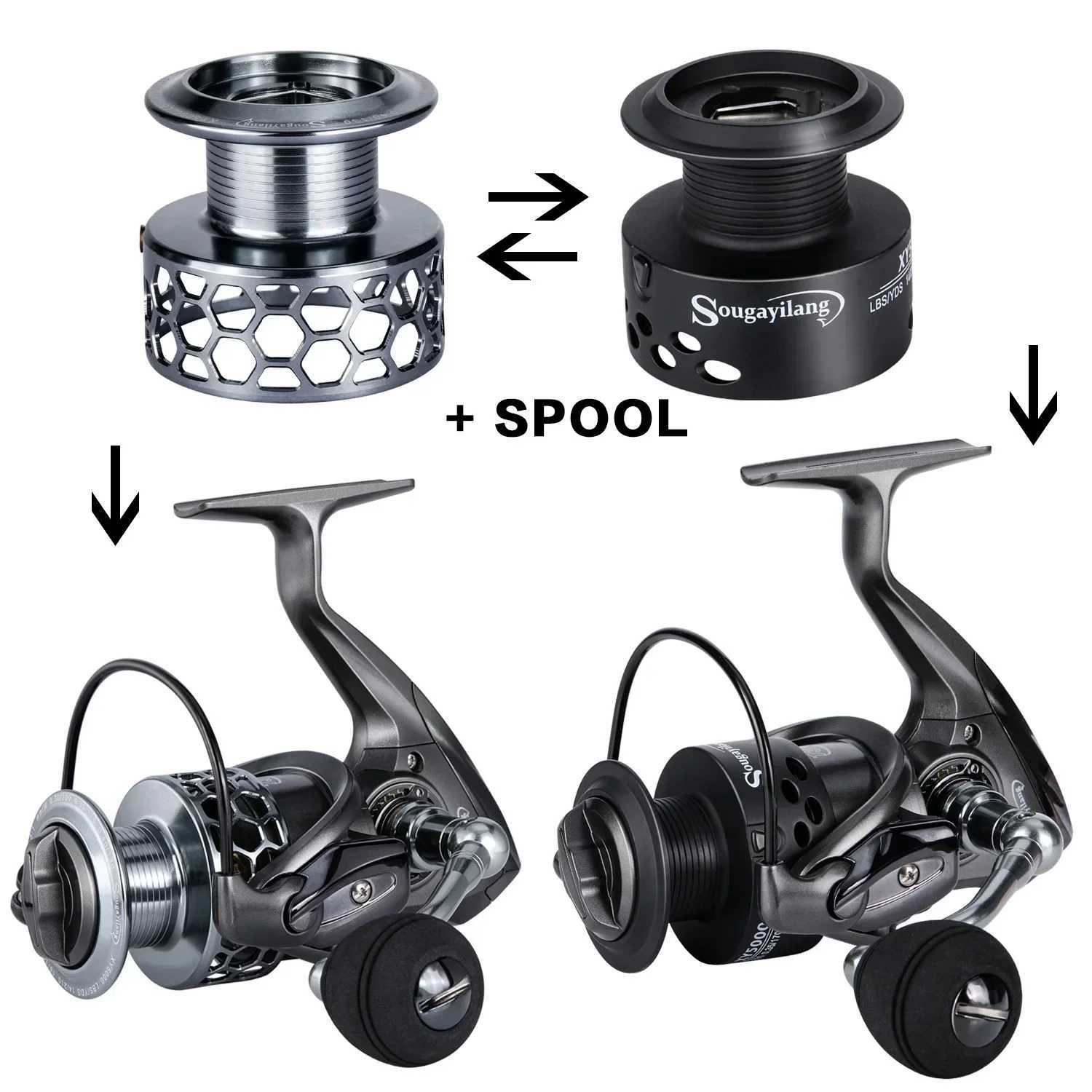 Sougayilang 13+1BB Spinning Fishing Reel High Speed Gear Ratio Aluminum Spool Light Weight Ultra Smooth Reel with Free SpoolXJ241209
