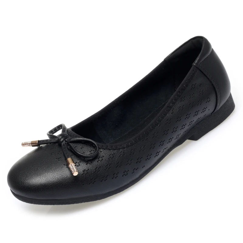 AIYUQI Women Summer Shoes Spring New Genuine Leather Flat Casual Shoes Women Round Toe Large Size Cutout Mom Shoes Women