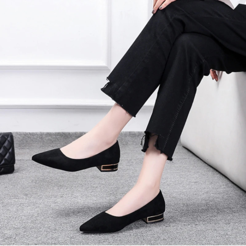 Womens Elegant Casual Office Red Black Shoes Ladies Thick Heel Woman Slip-on Pointed Toe Fashion Dress Party Pumps 241209