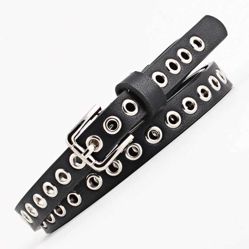 Wendai Punk Cool Metal Buckle Adjustable Double Eyes Grmet Leather Fashion Belt Jeans Dress Perforated Belt X2412092