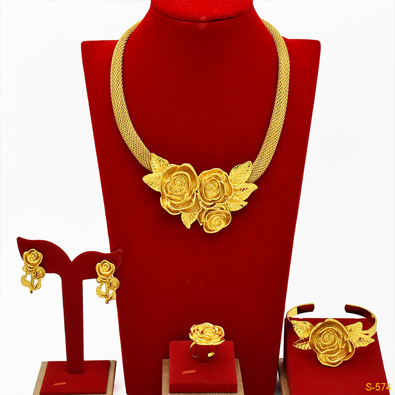 New 24k Dubai Bridal Wedding Jewelry Set Nigerian Womens Necklace Earrings Bracelet Ring Accessories 240910