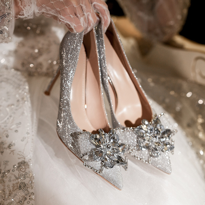 Crystal Princess Wedding 2024 Bridal Shoes Female Rhie High Heels 797b