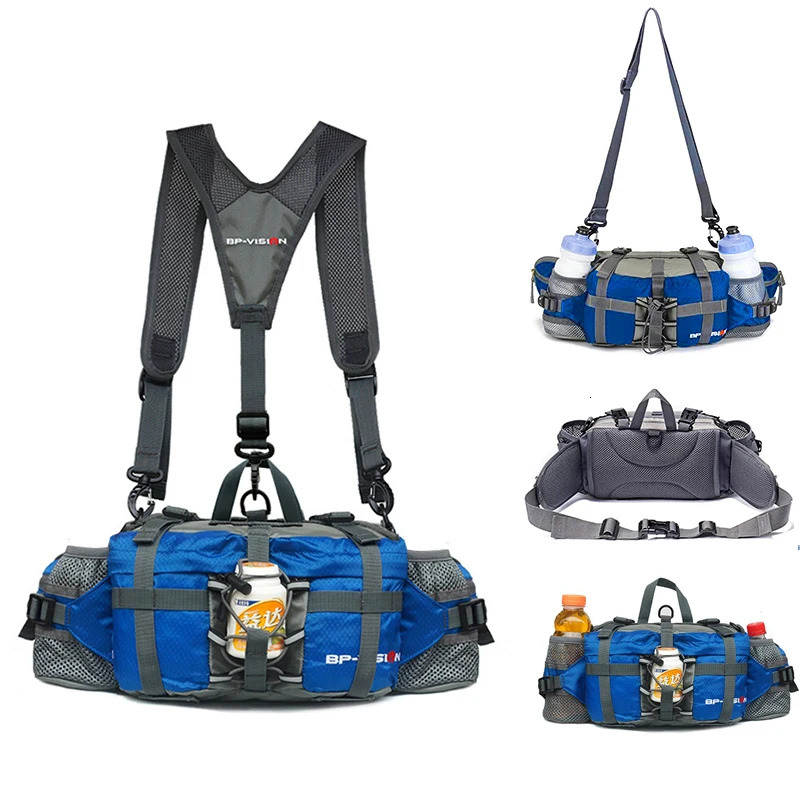 Outdoor Fanny Pack Hiking Fishing Waist Bag 2 Water Bottle Holder Lumbar Pack 800D Waterproof Nylon Cycling Climbing Backpack 241209