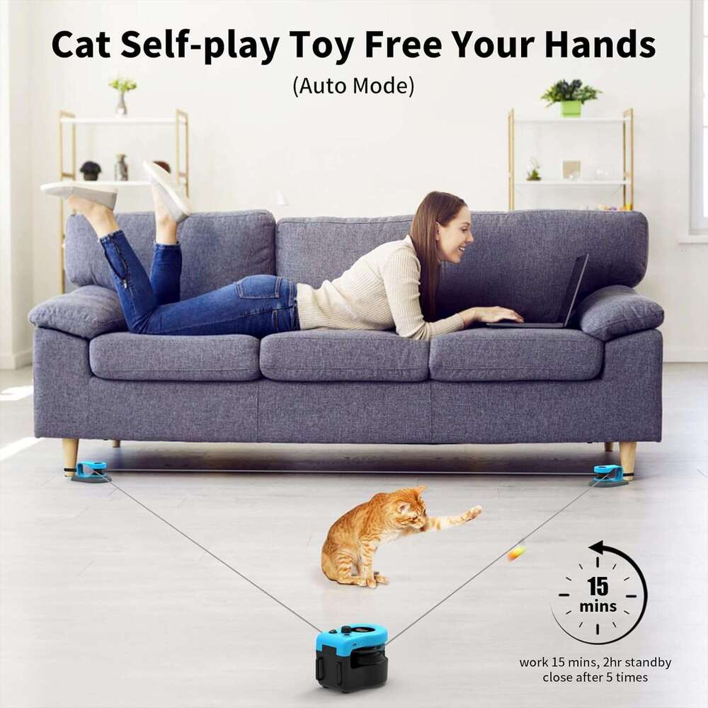 Upgraded AsFrost Interactive Indoor Cats, Feather Toy Treadmill for Bored Kitten Puppy Play Chase Run Exercise, Auto/RC Control DIY Cat Mouse Hunting 