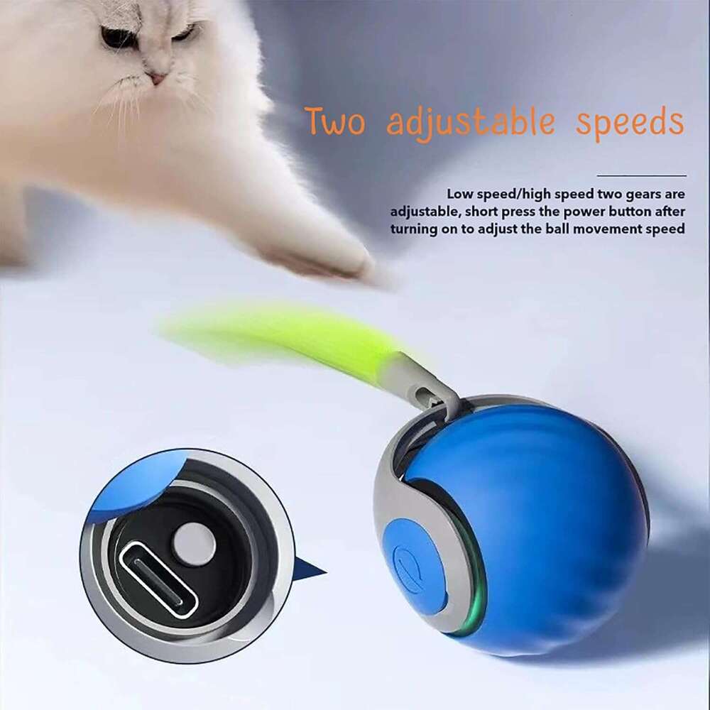 2.0, Speedy Toy, Interactive for Indoor Cats, Automatic Moving Toy USB Rechargeable Smart Cat Toys Ball, Two Speed Adjustment, with Replacement Tail (