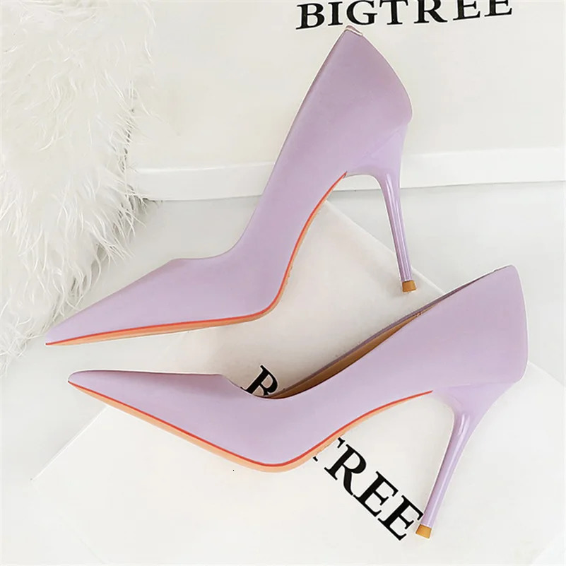 Women 10cm High Heels Satin Silk Dress Stiletto Fashion Pumps Lady Wedding Bridal Escarpin Catwalk Green Purple Peach Prom Shoes 241209