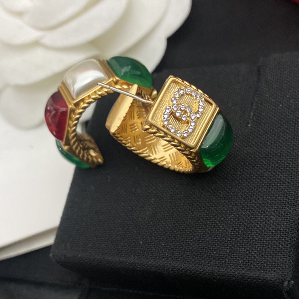 Colorful Crystal Earrings Will Not Fade Gold Ear Stud Pearl Real Gold Brass Copper Stamp Letter Earring Fashion Womens Wedding Party Classic Jewelry Accessories