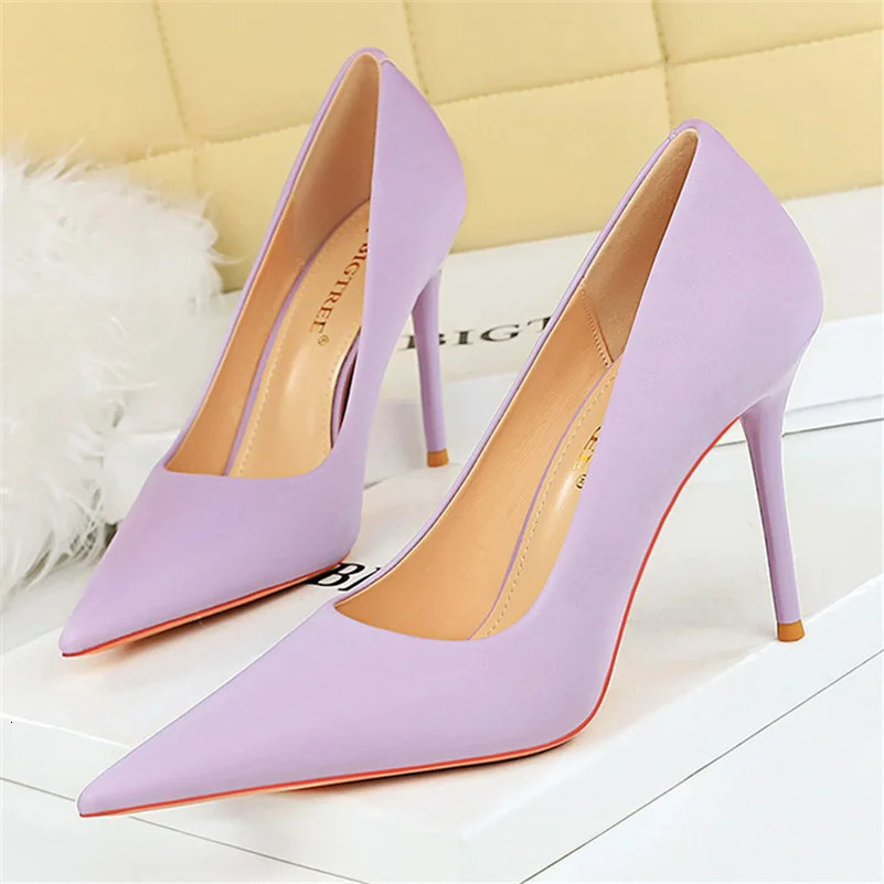Women 10cm High Heels Satin Silk Dress Stiletto Fashion Pumps Lady Wedding Bridal Escarpin Catwalk Green Purple Peach Prom Shoes 241209