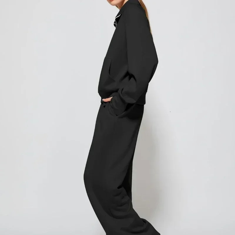 Womens 2-piece casual set oversized zipper sweatshirt wide leg sweatpants set sportswear 241205