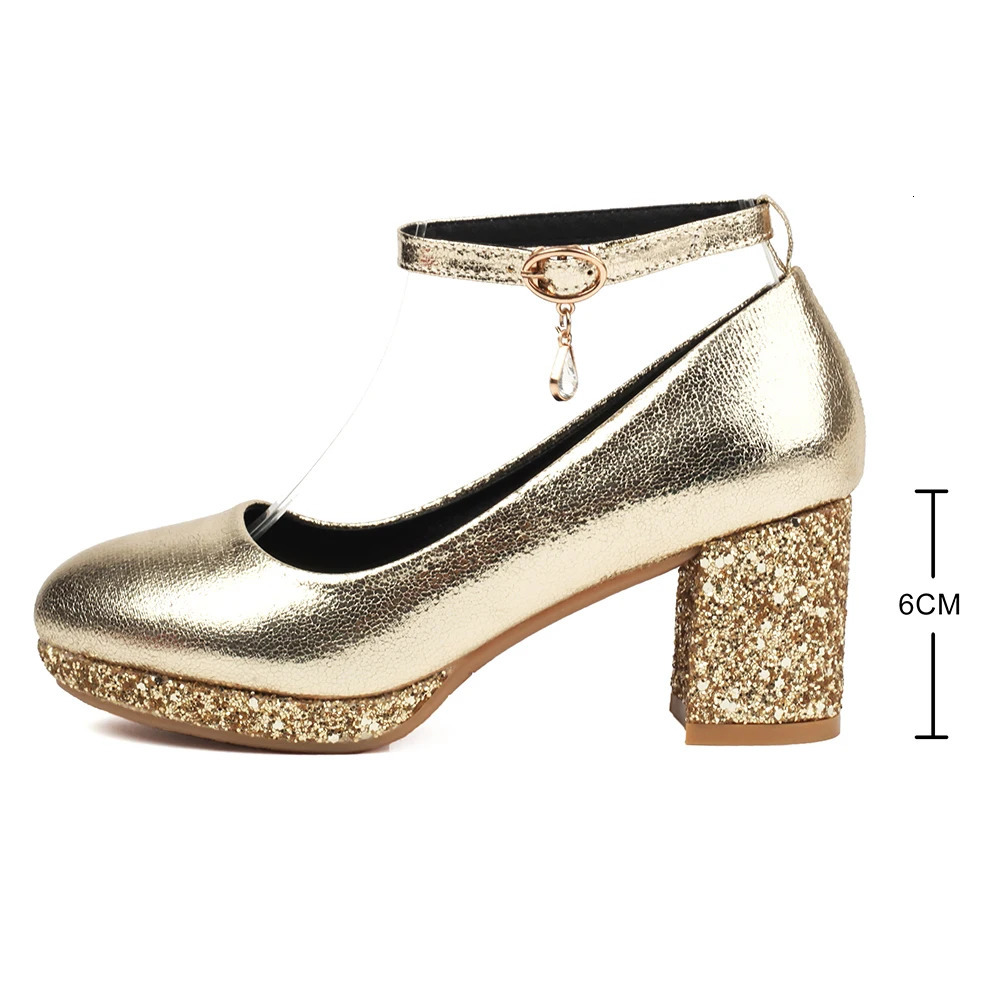 Women High Heels Shiny Pumps Wedding Party Sexy Platform Slip On Shoes Round Toe Thick Heels Lolita Silver Gold Shoes for Spring 241209