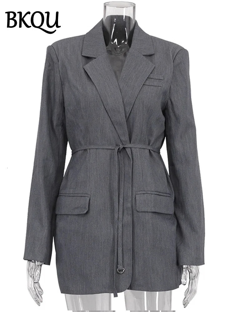 BKQU Casual Lace-Up Blazer Jacket Women 2025 Elegant V-neck Long Sleeve Loose Classic Office Blazers Female Temperament Clothing 241209