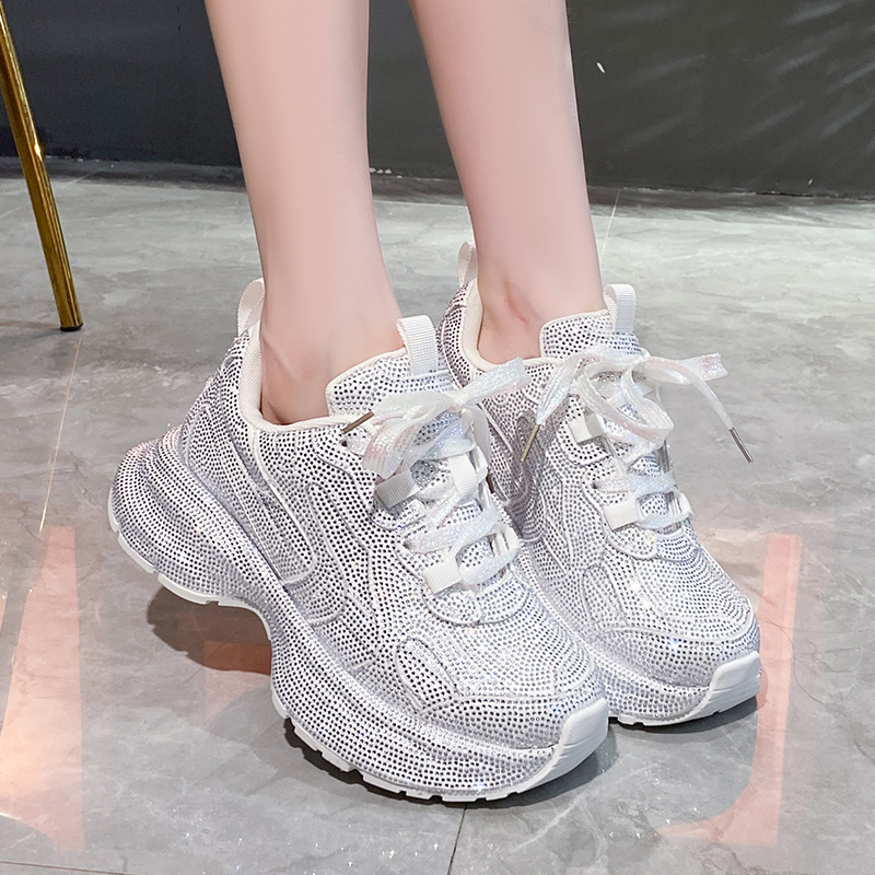 Luxury Full Diamond Thick soled Sports Shoes Designer Anti slip Running Shoes Women's Fashion Leopard Pattern Tennis Casual Shoes High quality Ou