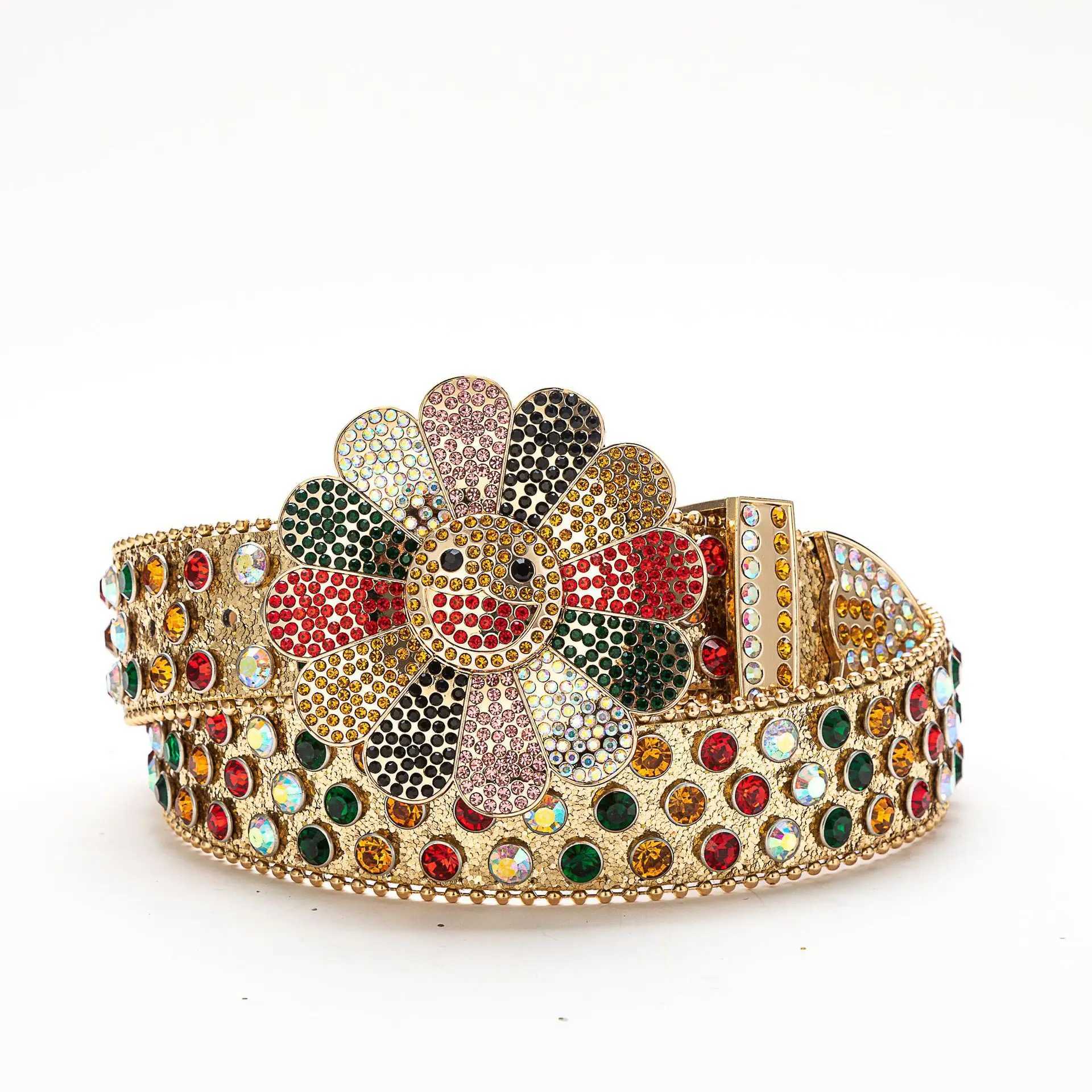 Luxurious and dazzling colorful rhinestone strap fashionable punk hip-hop style rotating buckle strap European street style strap X241209