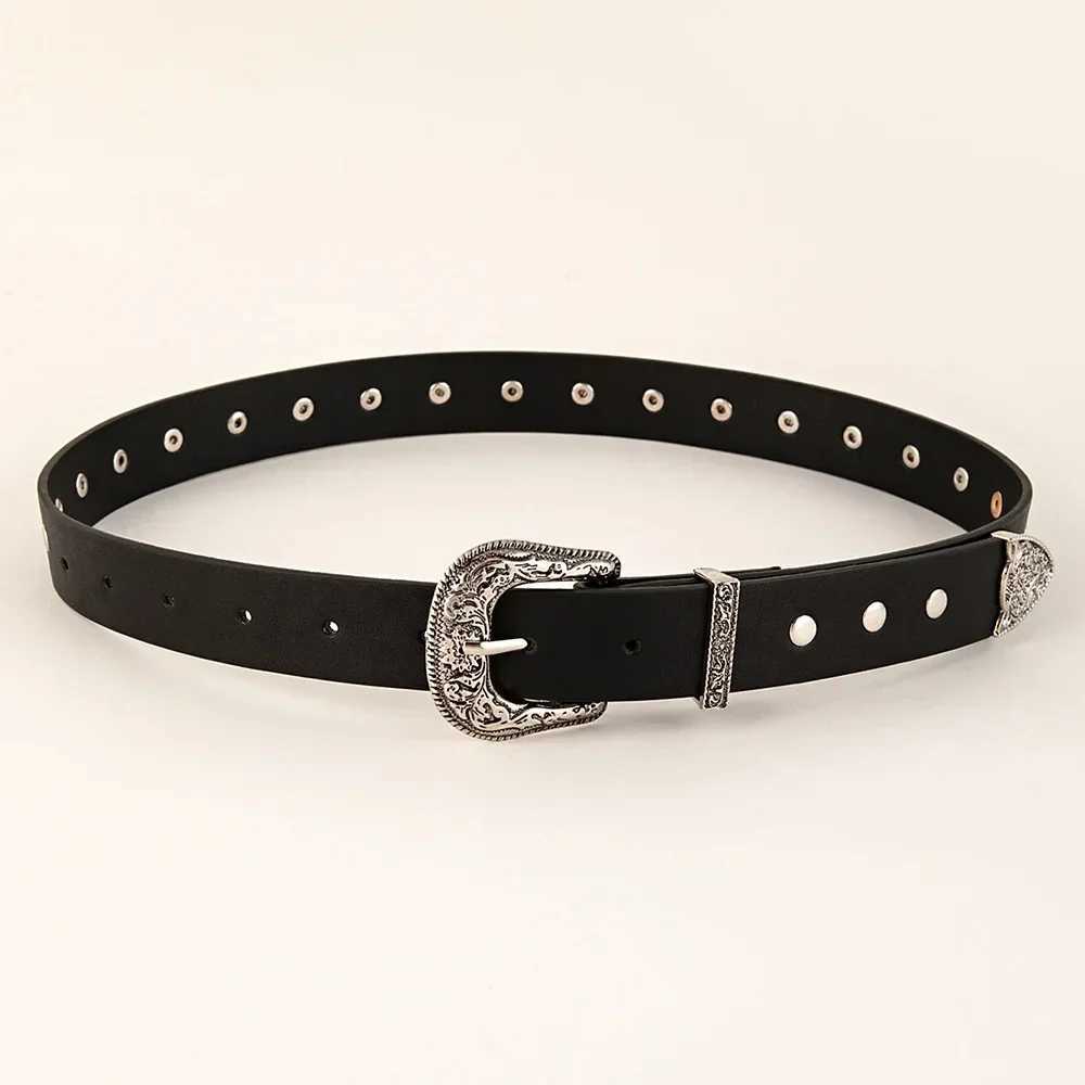 Retro Rivet Gothic Belt Brand Punk Y2k Metal Buckle Design Pu Belt Wen Mens Jeans Pants Decorative Belt X241209