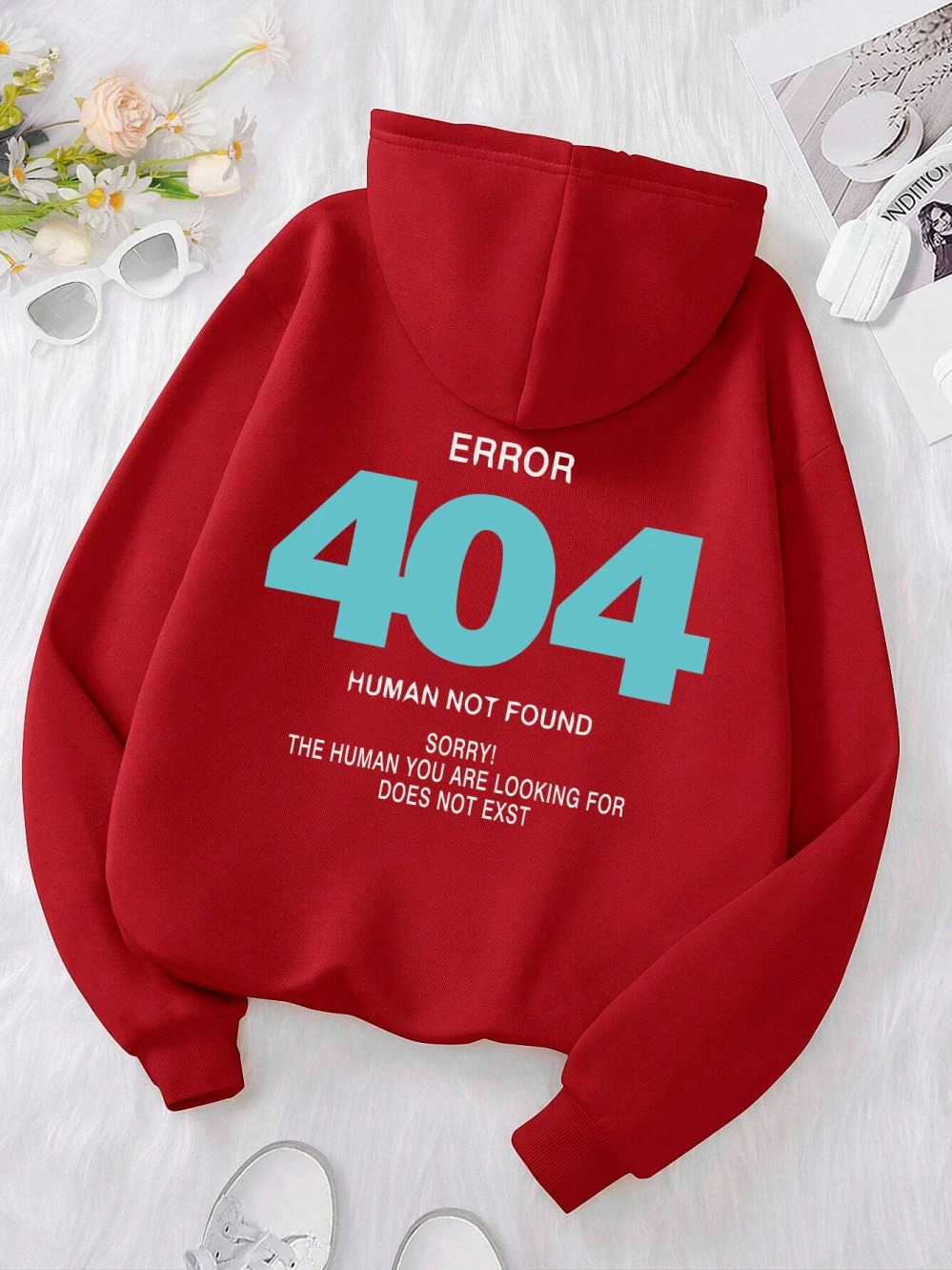 Womens sports shirt error 404 human not found. Sorry for printing hoodie wool long sleeved oversized clothing hip-hop street zipper 241202