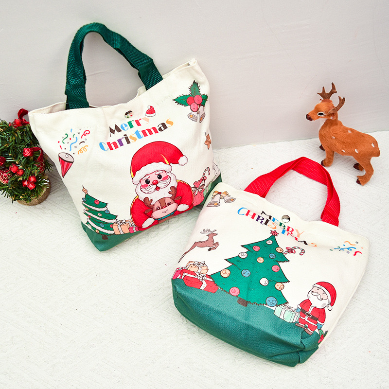 2025 new Gift Bags Cartoon Santa Claus Elk Xmas Tree Canvas Merry Christmas Decor Noel Candy Apple Handheld Packaging Bag zhanyishengli