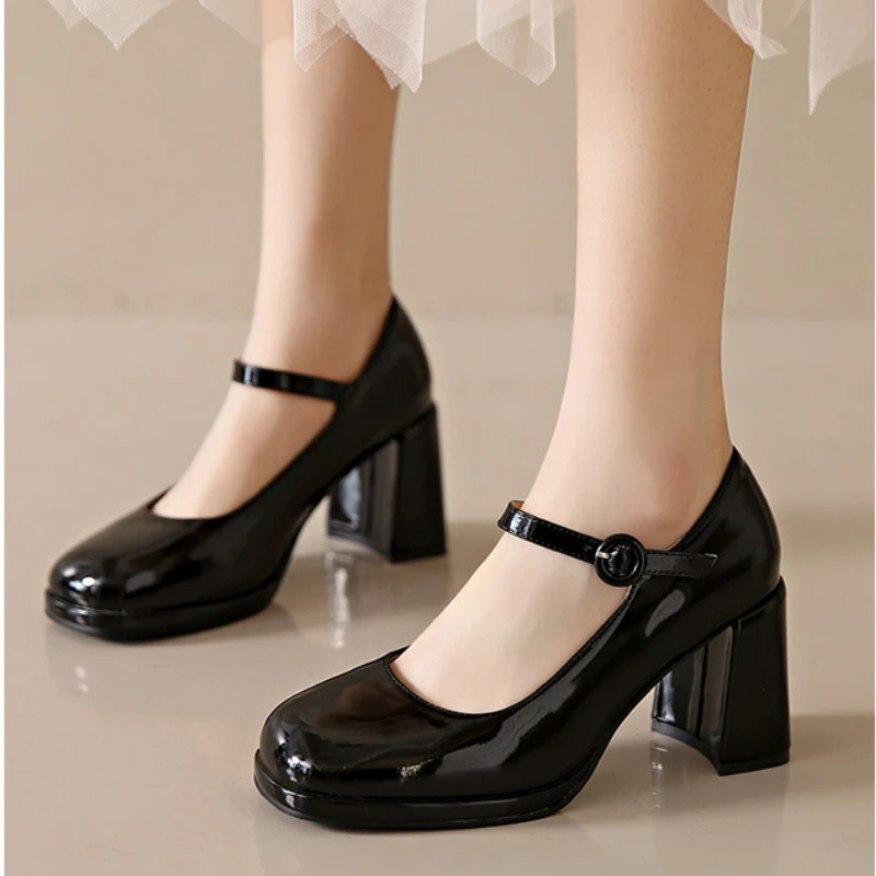 Platform Mary Jane Shoes Women High Heel Party Lolita Shoes Chunky Heel Ladies Shoes Square Headed High Heels Women 241209