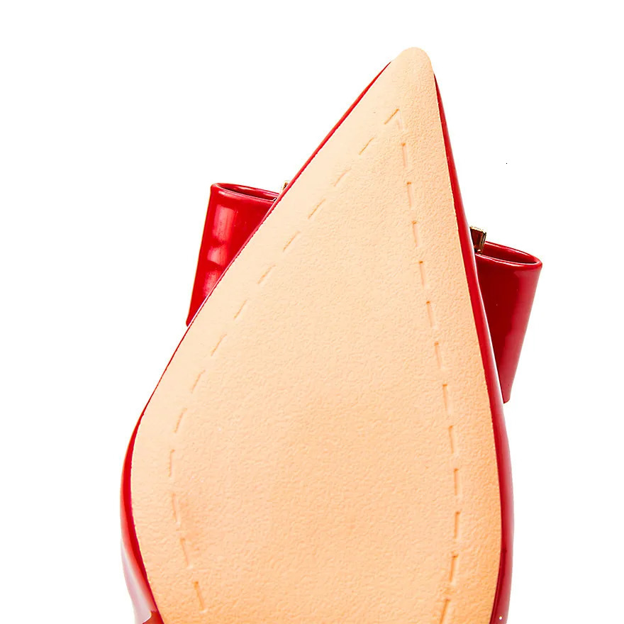 Korean Metal Bowknot Pointed Toe Women Pumps Fashion Patent Leather High Heels Shoes Black Red Shallow Wedding Shoes Party 241209