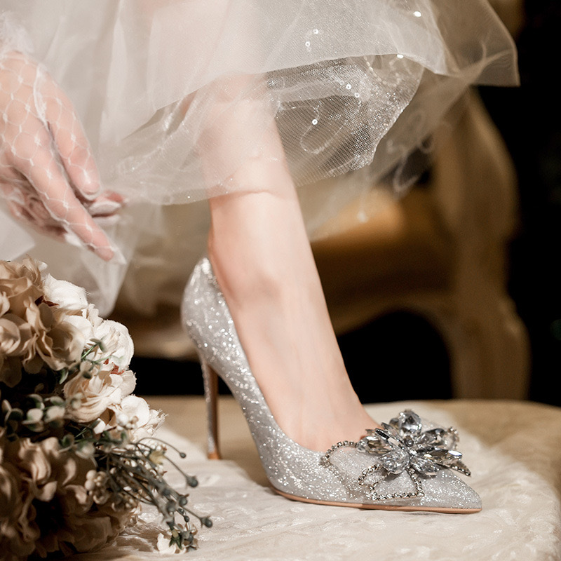 Crystal Princess Wedding 2024 Bridal Shoes Female Rhie High Heels 797b