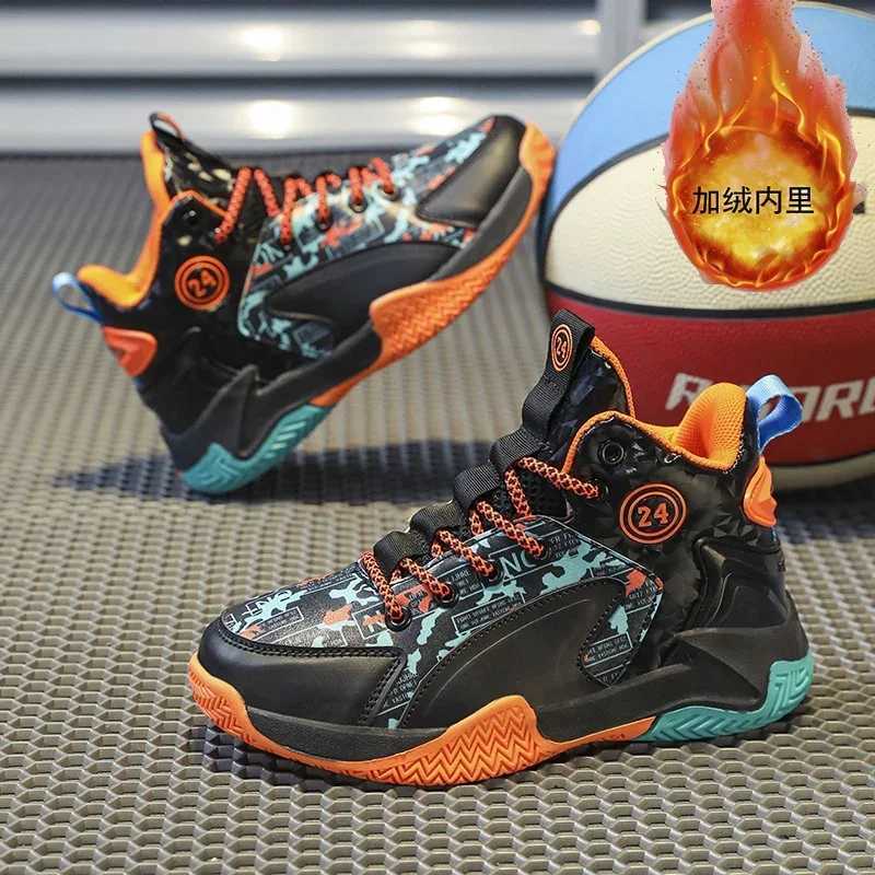 Childrens winter basketball shoes boys sports shoes outdoor anti slip childrens coaching shoes warm plush sports shoes for boys and girls X241209