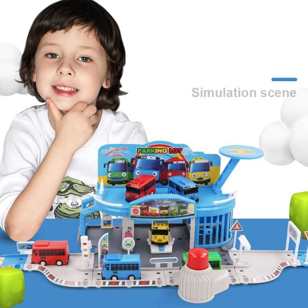 Cartoon Tayo minibus kit assembly bus stop parking lot race track model with 2 mini Tayo buses X2412091
