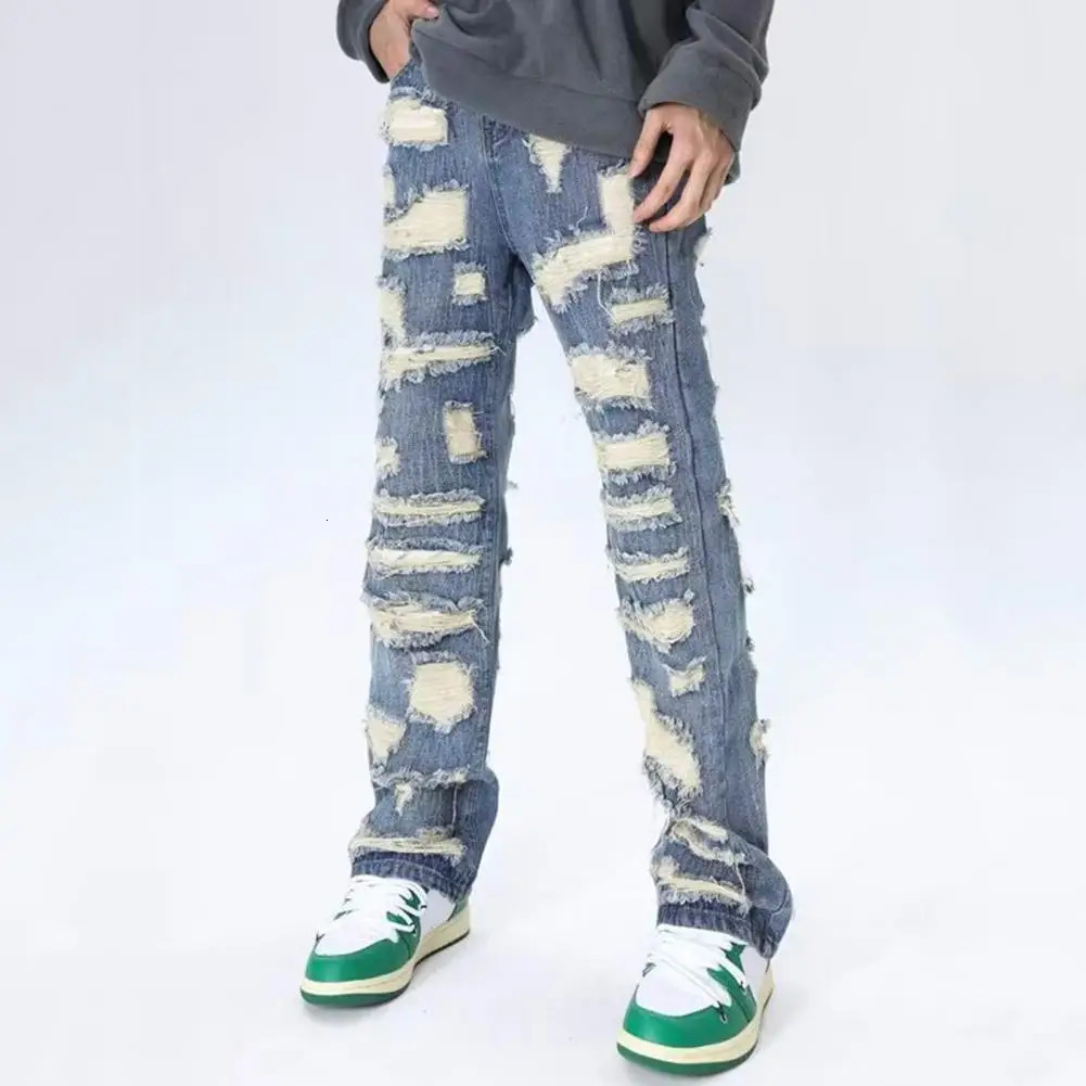 Street style jeans denim mens jeans retro Distressed mens denim jeans deep pockets high street style straight legs 241206
