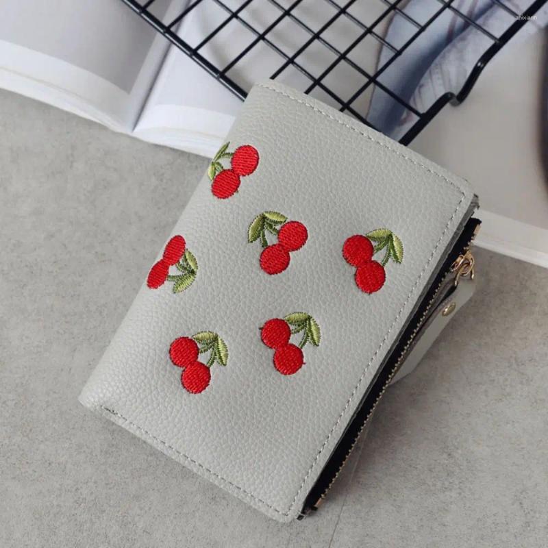 Free Shipping Wallets PU Leather Retro Cherry Korean Style Portable Short Clutch Bag Multifunctional Coin Purse Zipper Change Women Designer Bag Luxur