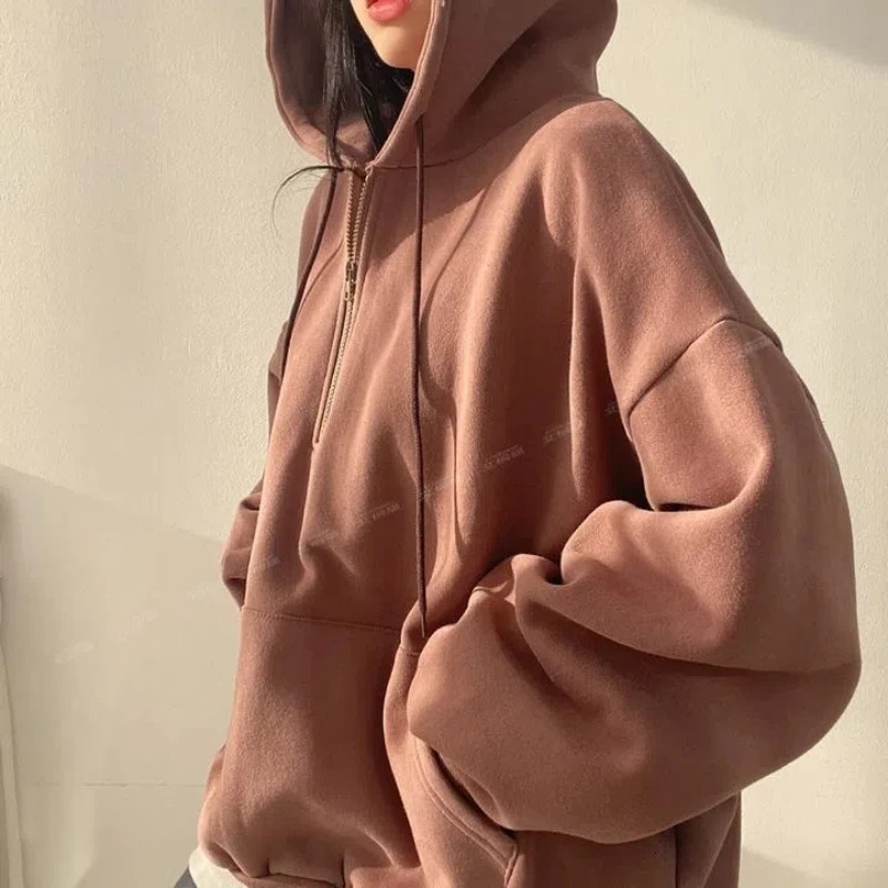 Spring Autumn Thin Loose Solid Simplicity Casual Hoodies Sweatshirts Hooded High Street Tops Trend Fashion Women Clothing 241209